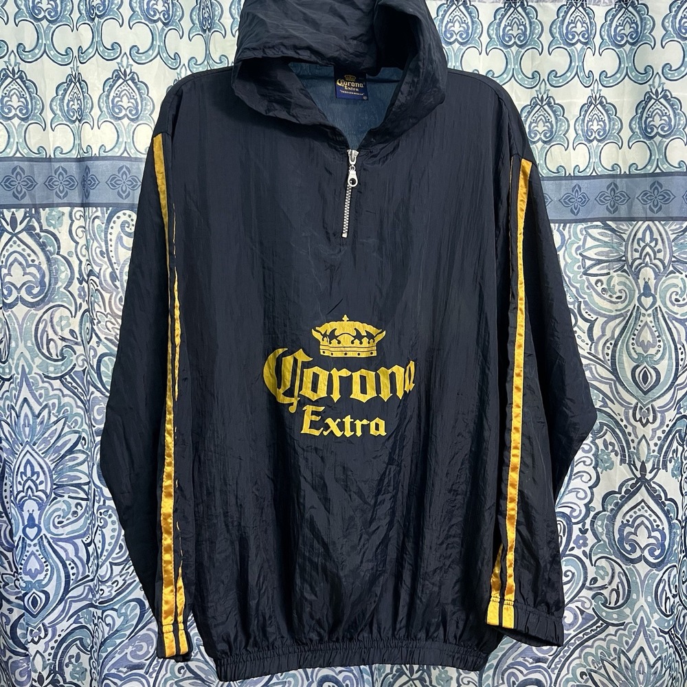 Vintage Corona Extra Windbreaker Jacket Pullover  S/M Blue Beer Hoodie Light